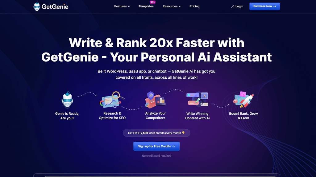Artistic representation of GetGenie AI, underscoring its features as an SEO content assistant.