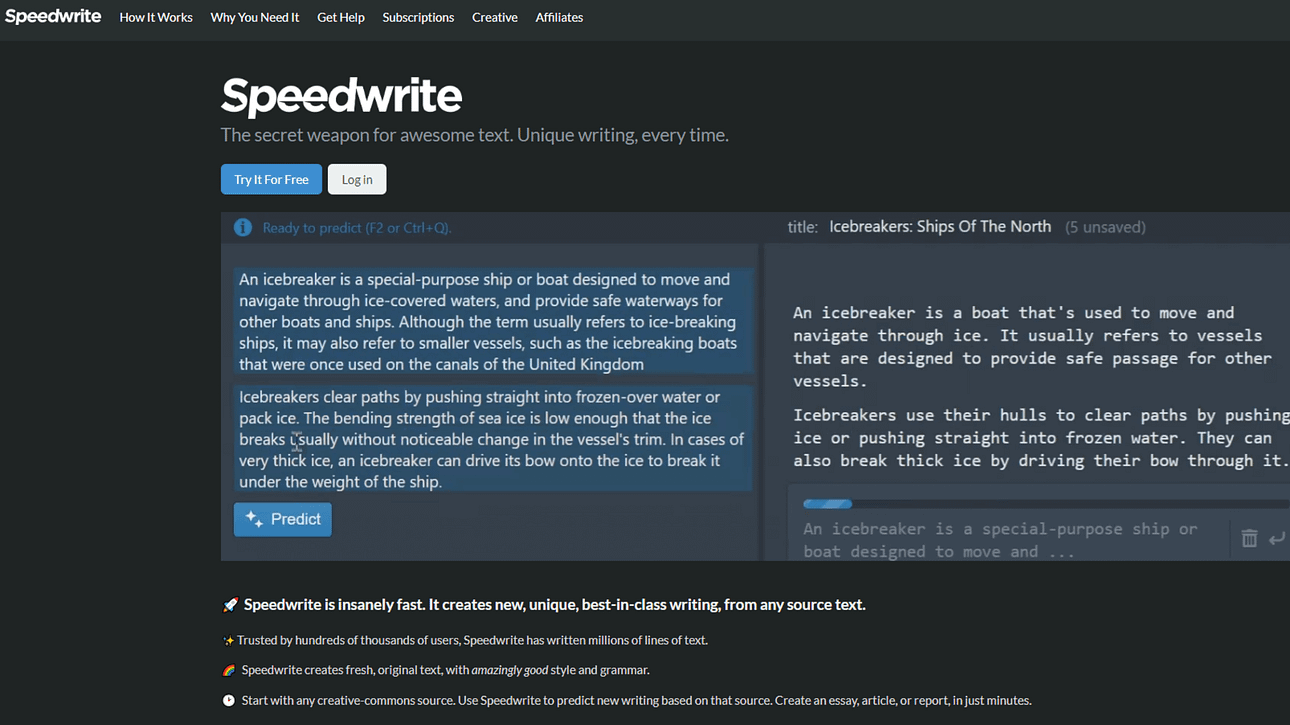Illustrative design of Speedwrite emphasizing its prowess in rewriting and generating content.